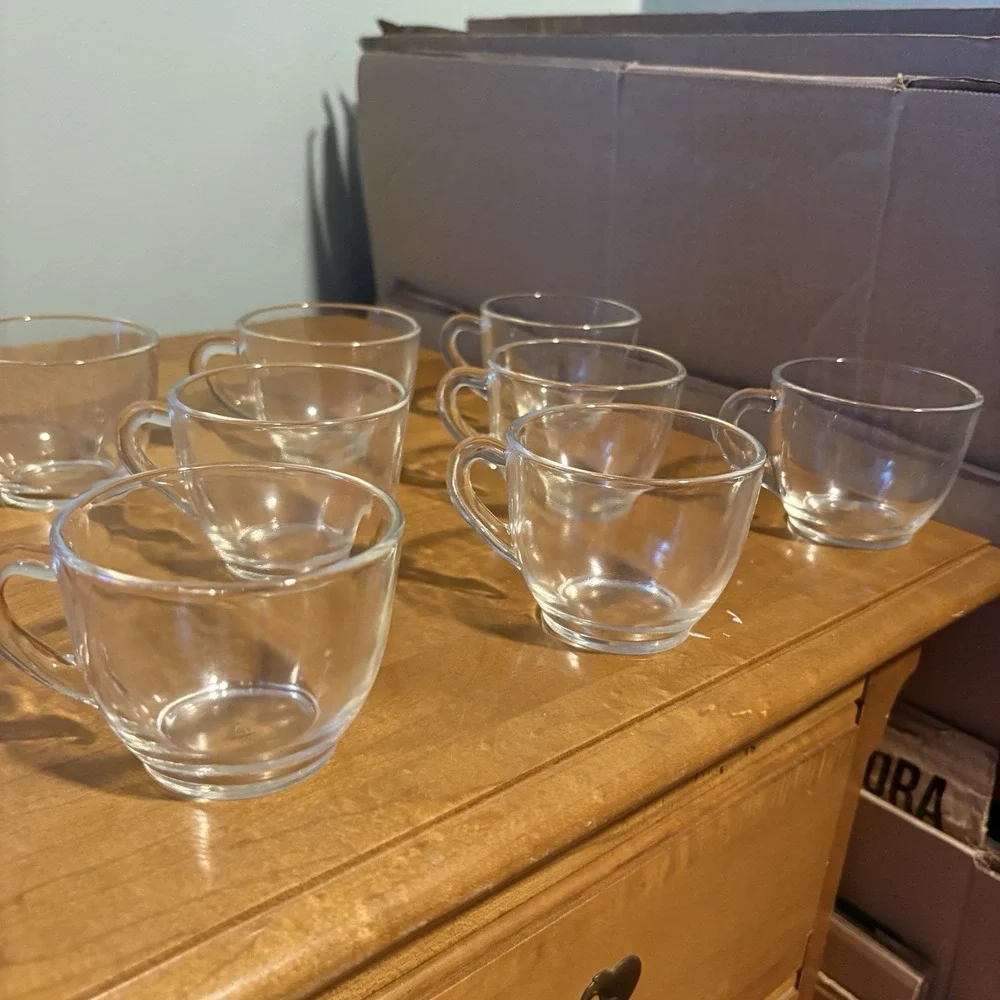 Vintage Set of 8 Federal Clear Glass Coffee/Punch Cups F Shield Hallmark 6oz